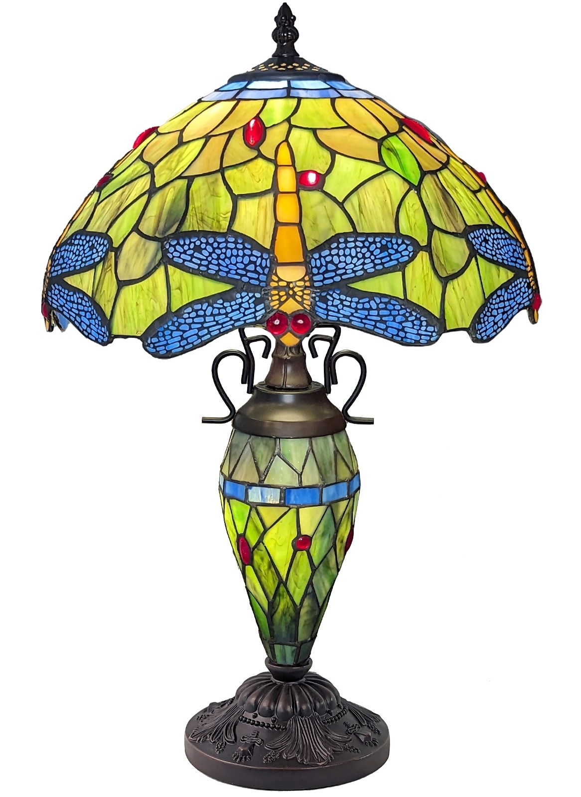 Double Lamp With Resin Base 60cm Large - Dragonfly Design + Free Bulbs