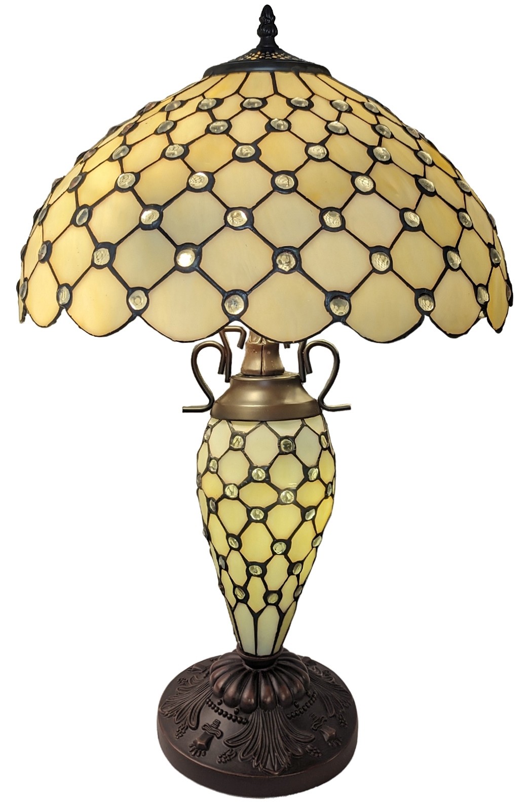 Double Lamp With Resin Base 60cm Large - Cream Jewelled Design + Free Bulbs