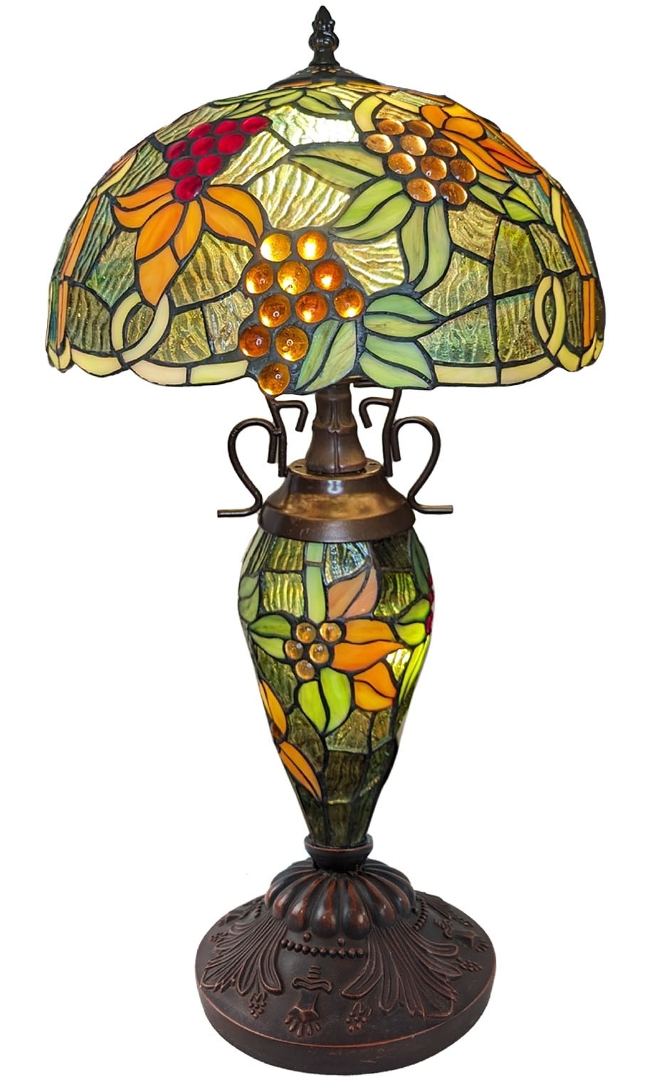 Double Lamp With Resin Base - 56cm Medium - Grape Design Green + Free Bulbs