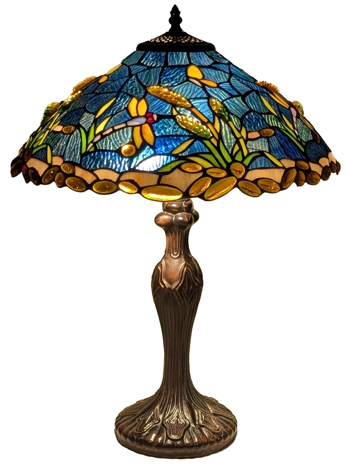 Large Riverbank and Dragonfly Tiffany Table Lamp 59cm  + Free Bulb    