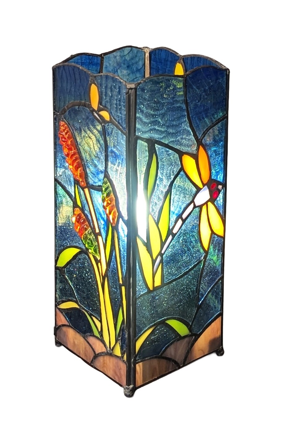 Riverbank and Dragonfly Square Lamp 27cm + Free Bulb