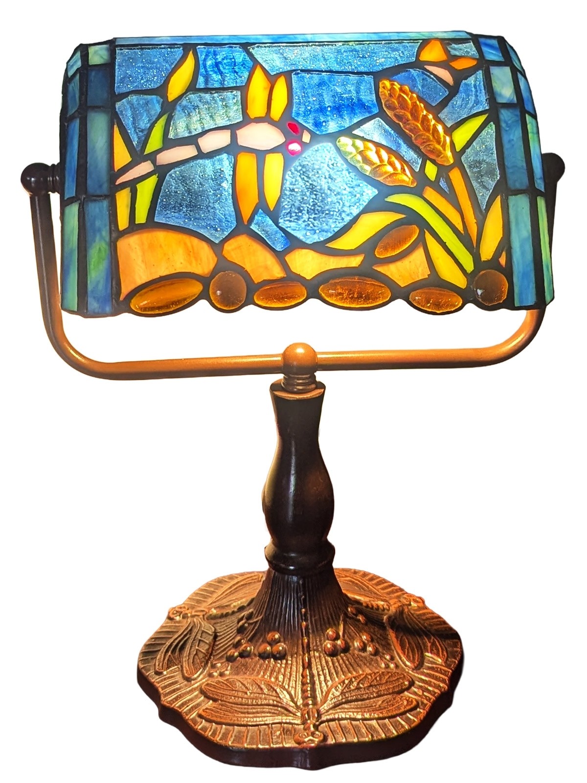 Bankers Lamp - Riverbank Dragonfly Design 33cm + Free Bulb