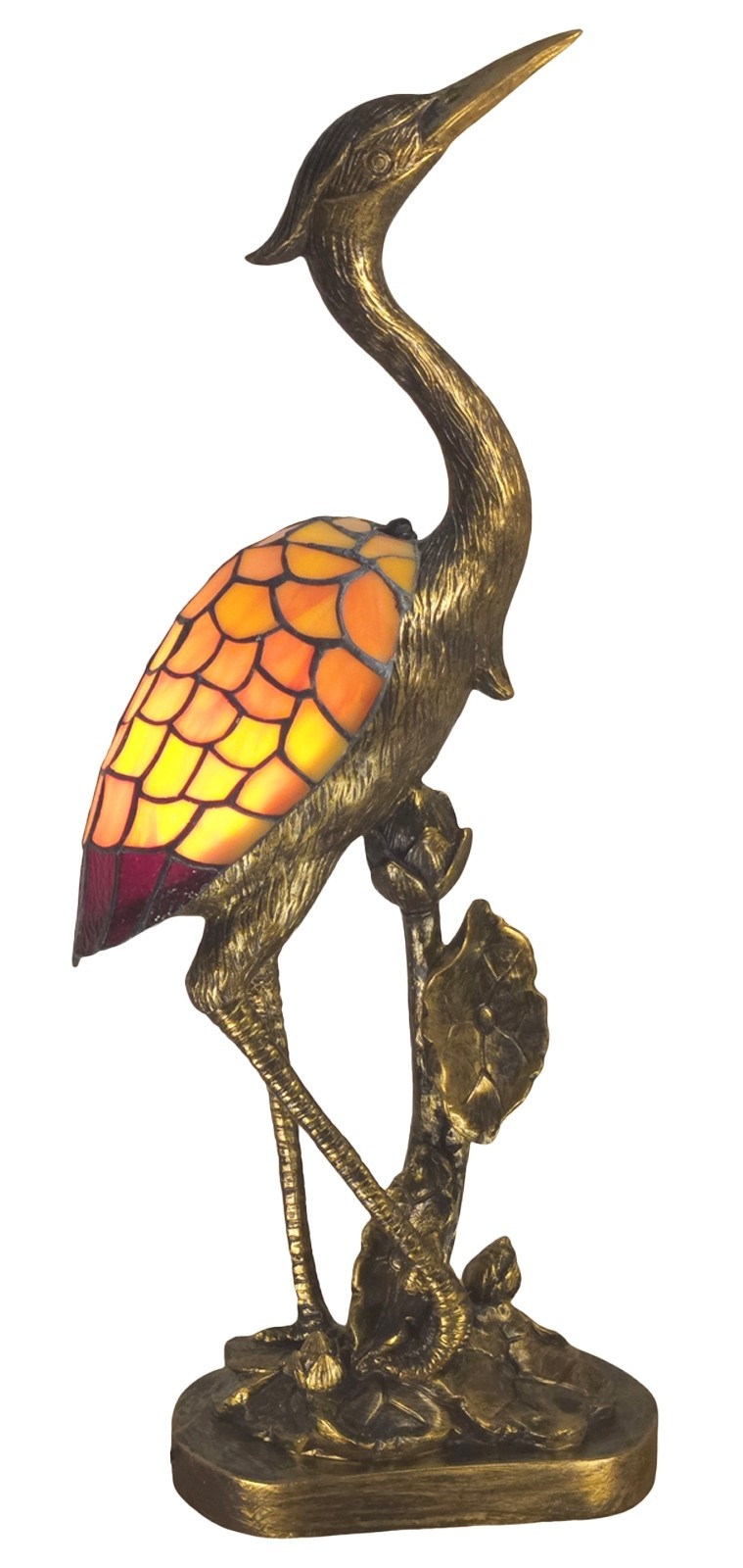 59cm Japanese Crane Head Up Tiffany Lamp - Bronze Finish + Free Bulb