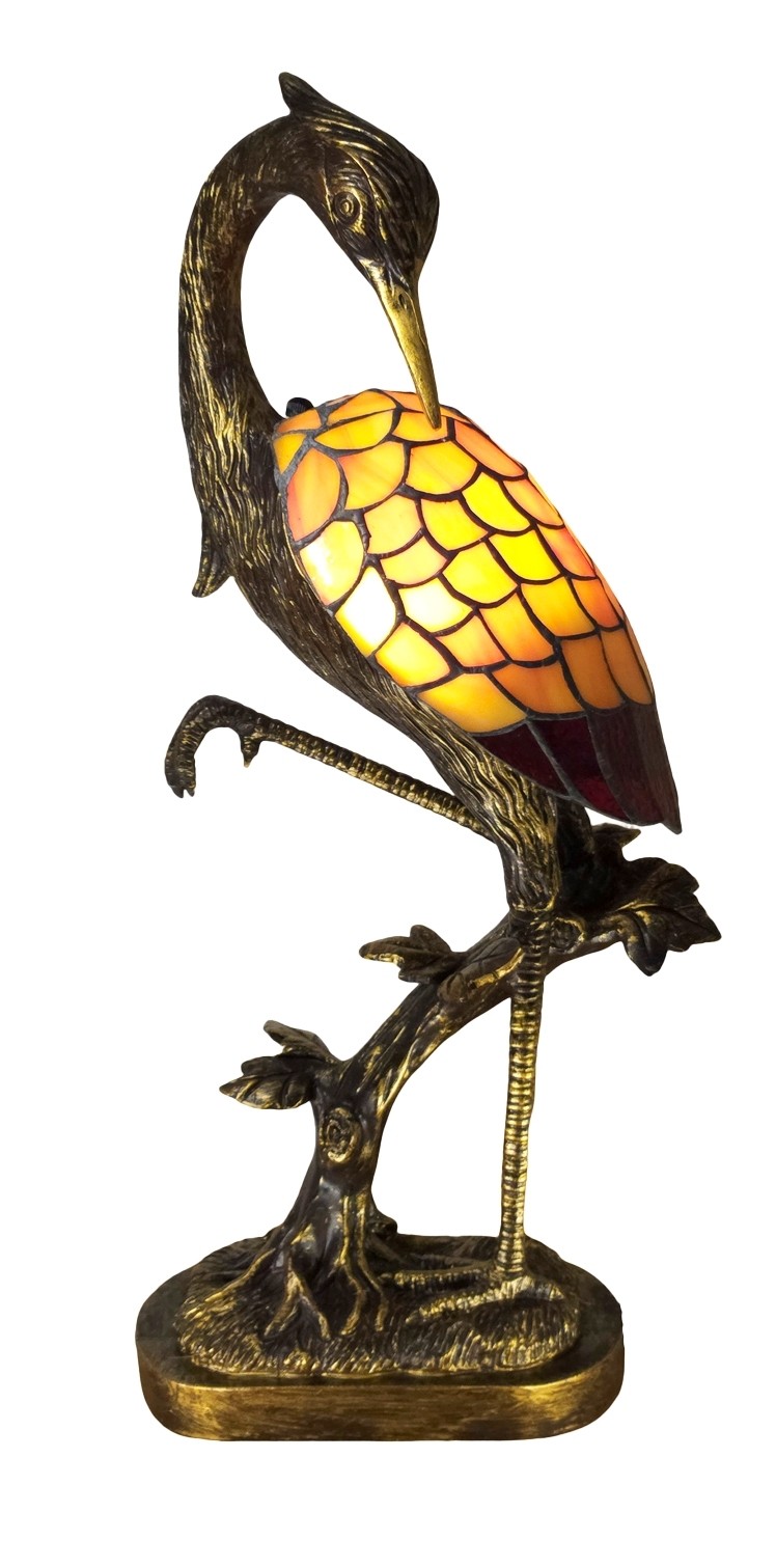 54cm Japanese Crane Head Down Tiffany Lamp - Bronze Finish + Free Bulb