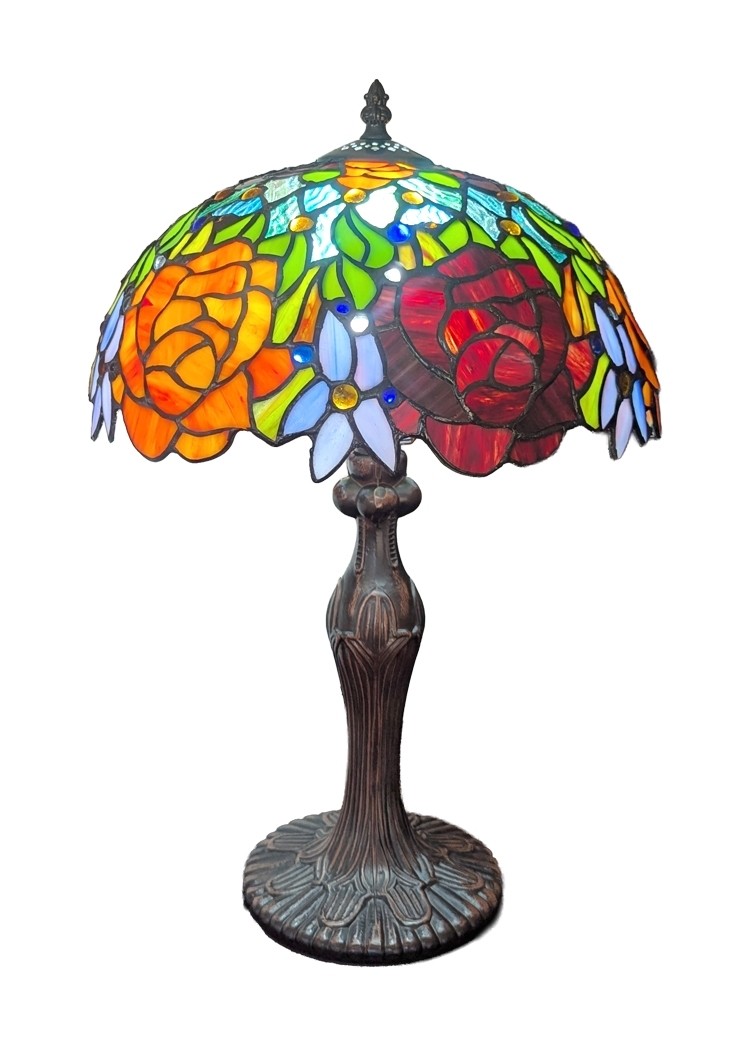 Rose Snowdrop Tiffany Table Lamp (Medium) 46cm With 30cm Shade Dia. + Free Bulb