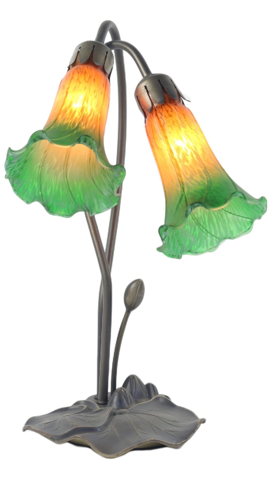 Double Lily Lamp - Amber/Green - 40cm + Free Bulbs