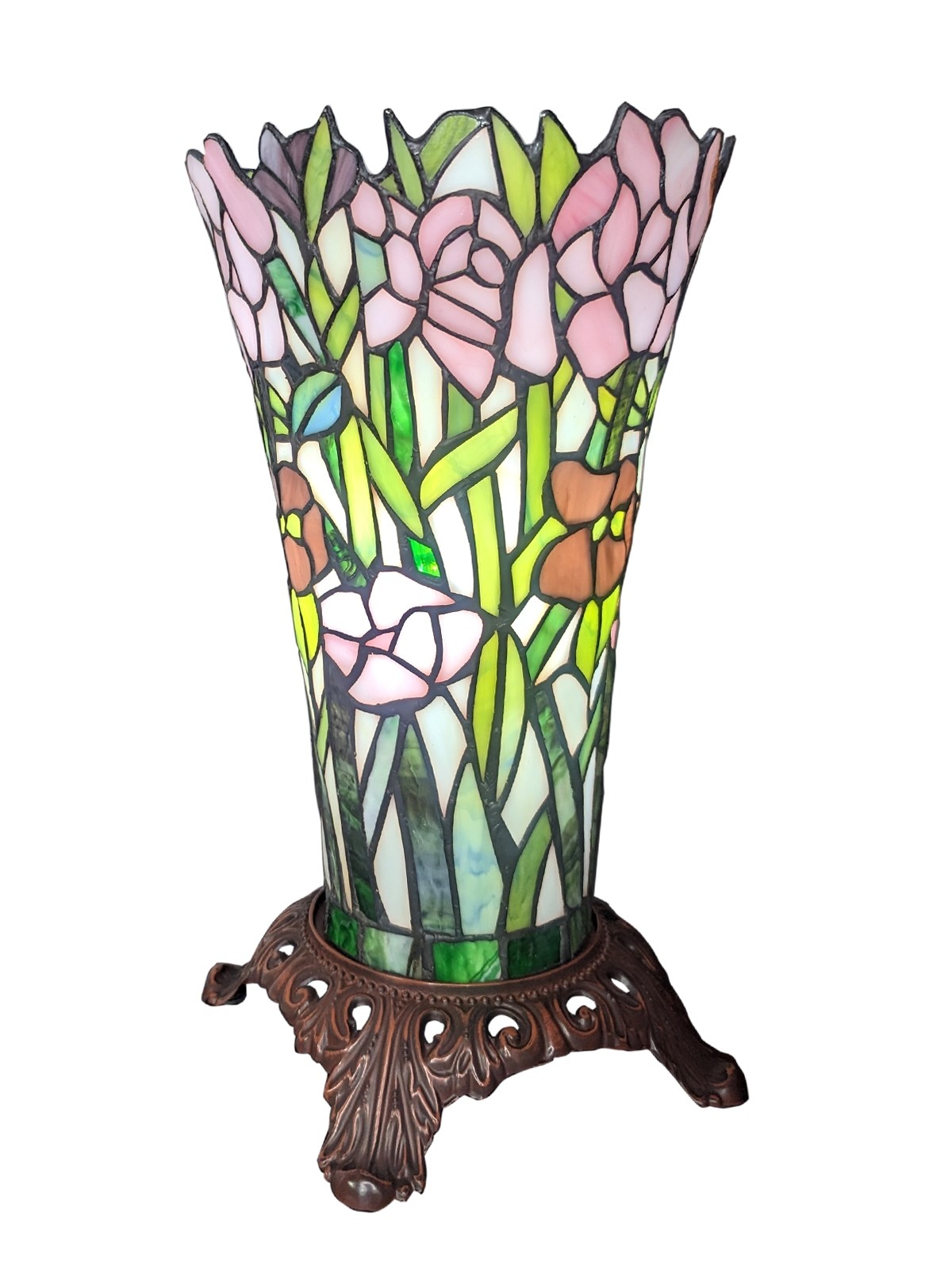 Vase Shaped Rose Tiffany Table Lamp 32.5cm Free Incandescent Bulb