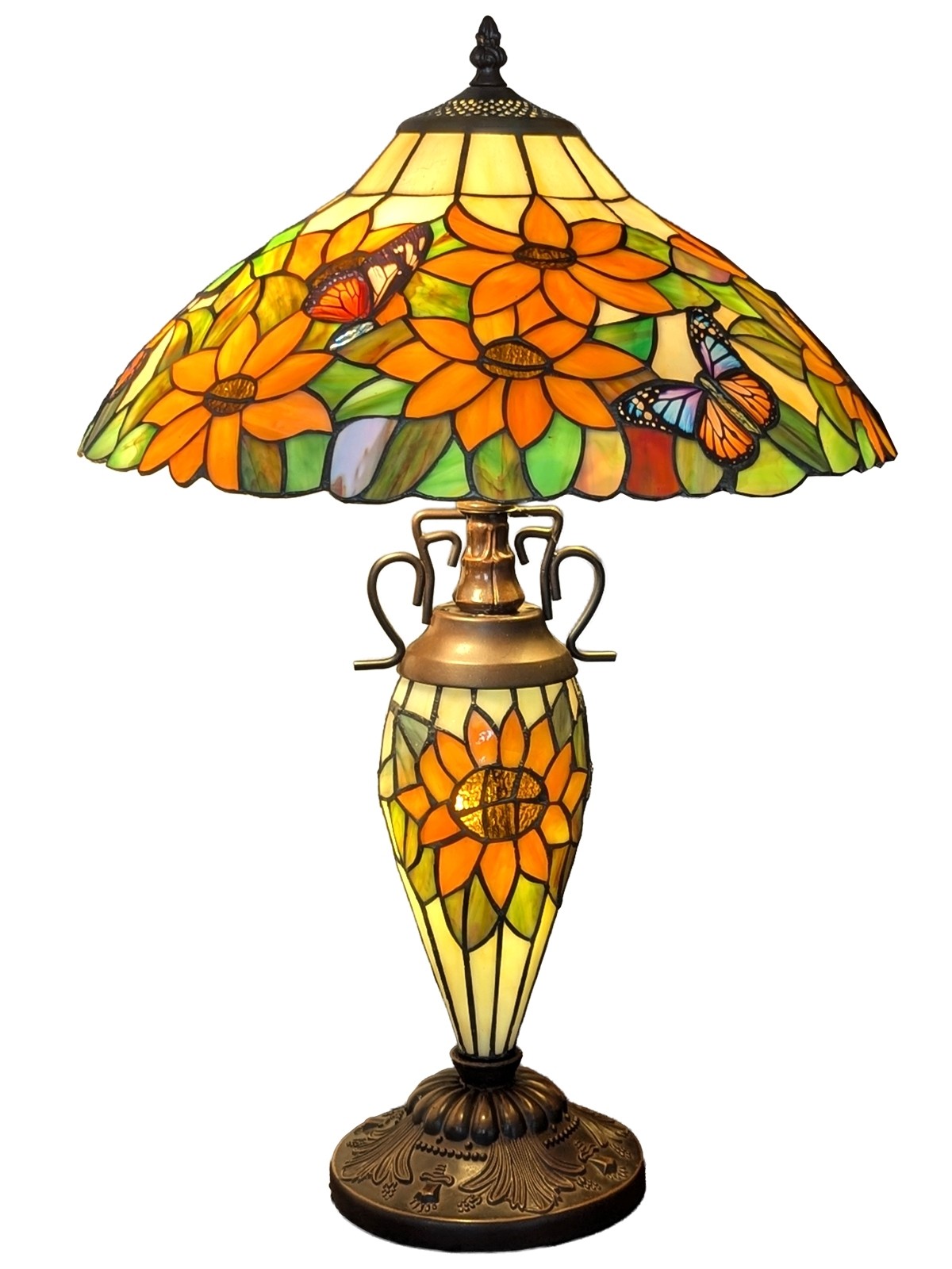 Double Lamp With Resin Base 60cm Medium - Sunflower/Butterfly Design + Free Bulbs