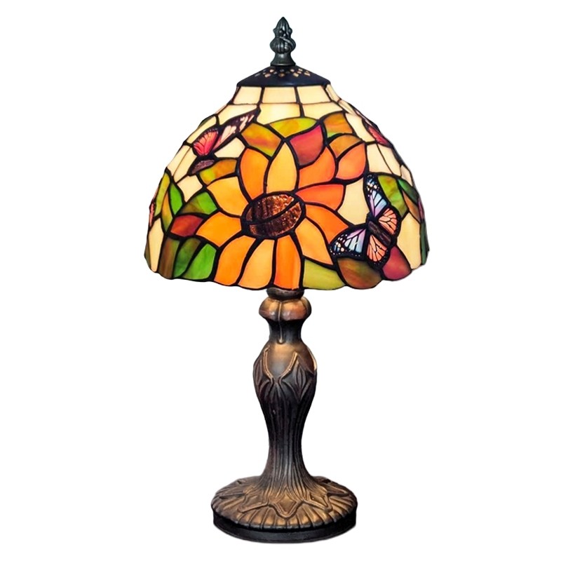 Sunflower and Butterfly Tiffany Lamp (Small) 34cm With 20cm Shade Dia. + Free Bulb