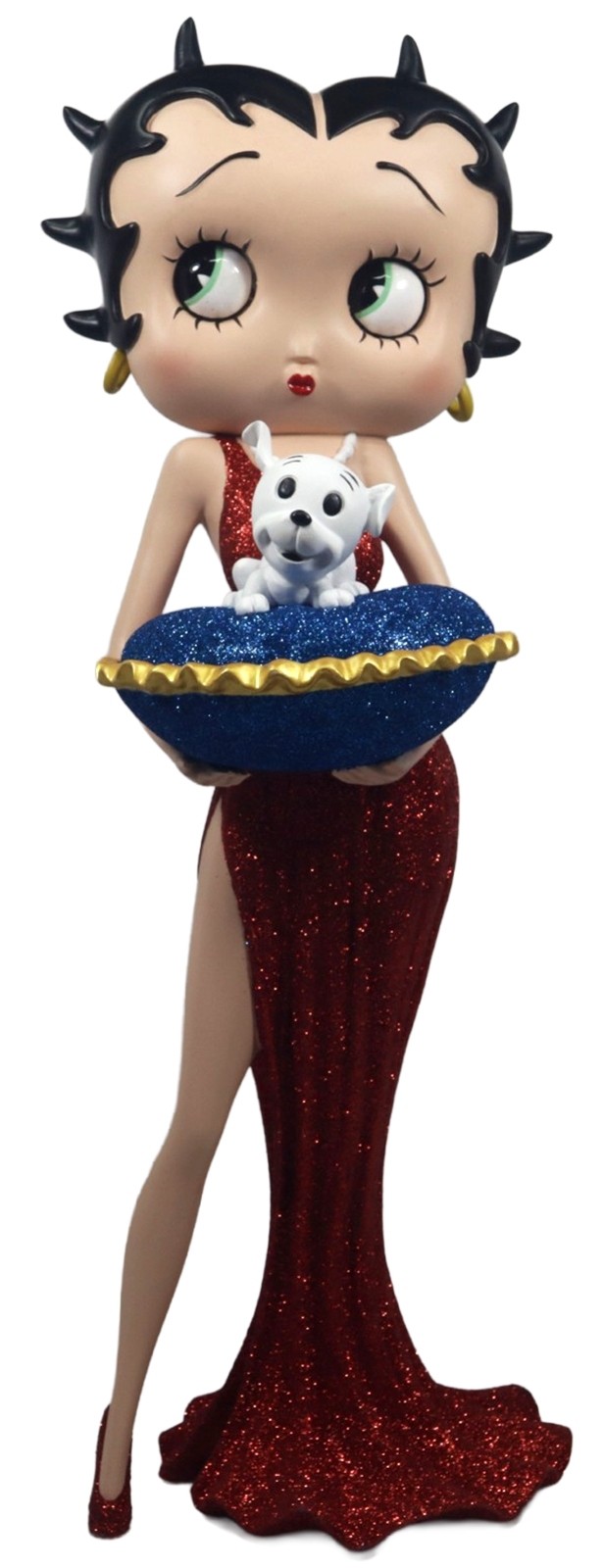 Betty Boop with Pudgy on Blue Glitter Pillow Box (Red Glitter Dress) 36.5cm