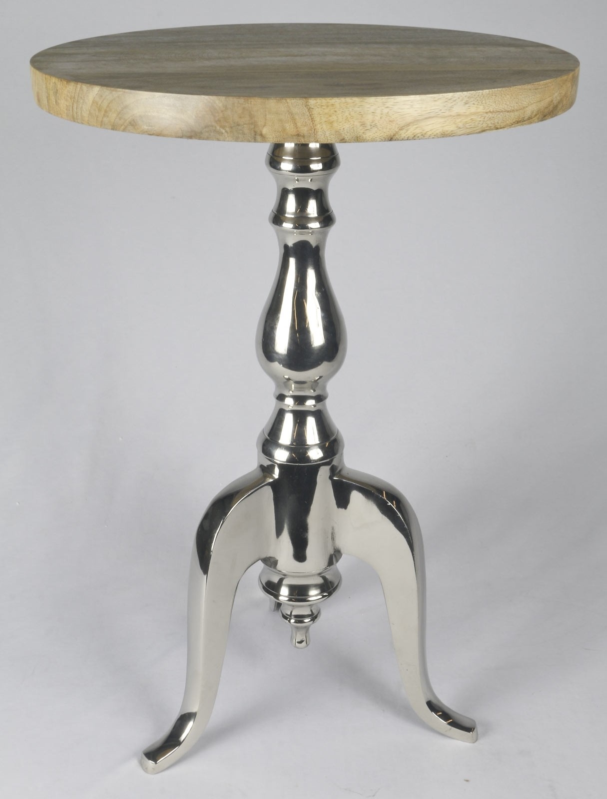 Table With Mango Wood Top - Nickel Plated Finish Aluminium 