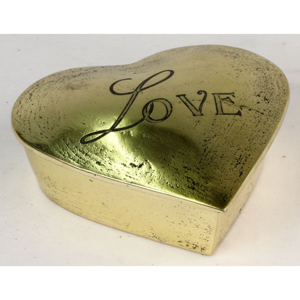 Aluminium Love Heart Shaped Trinket Box Brass Finish 13.5cm