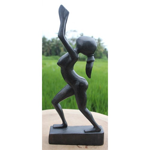 Hand Carved Suar Wood Abstract Lady Arms Up 35cm Black Finish