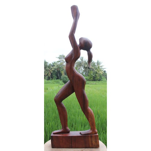 Hand Carved Suar Wood Abstract Lady Arms Up 100cm