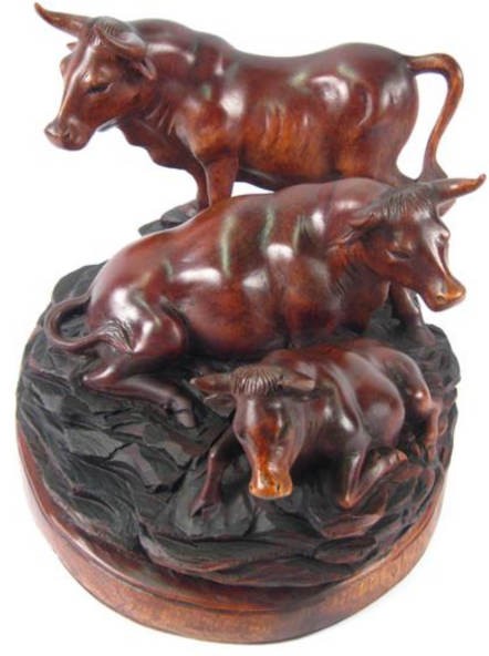 Suar Wood Bull Sculpture Black Forest Style 30cm