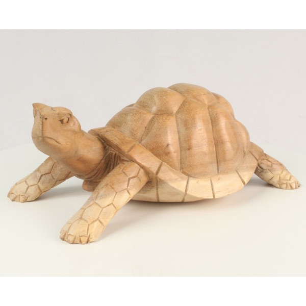 Hand Carved Suar Wood Tortoise/Turtle Natural Finish - 30cm