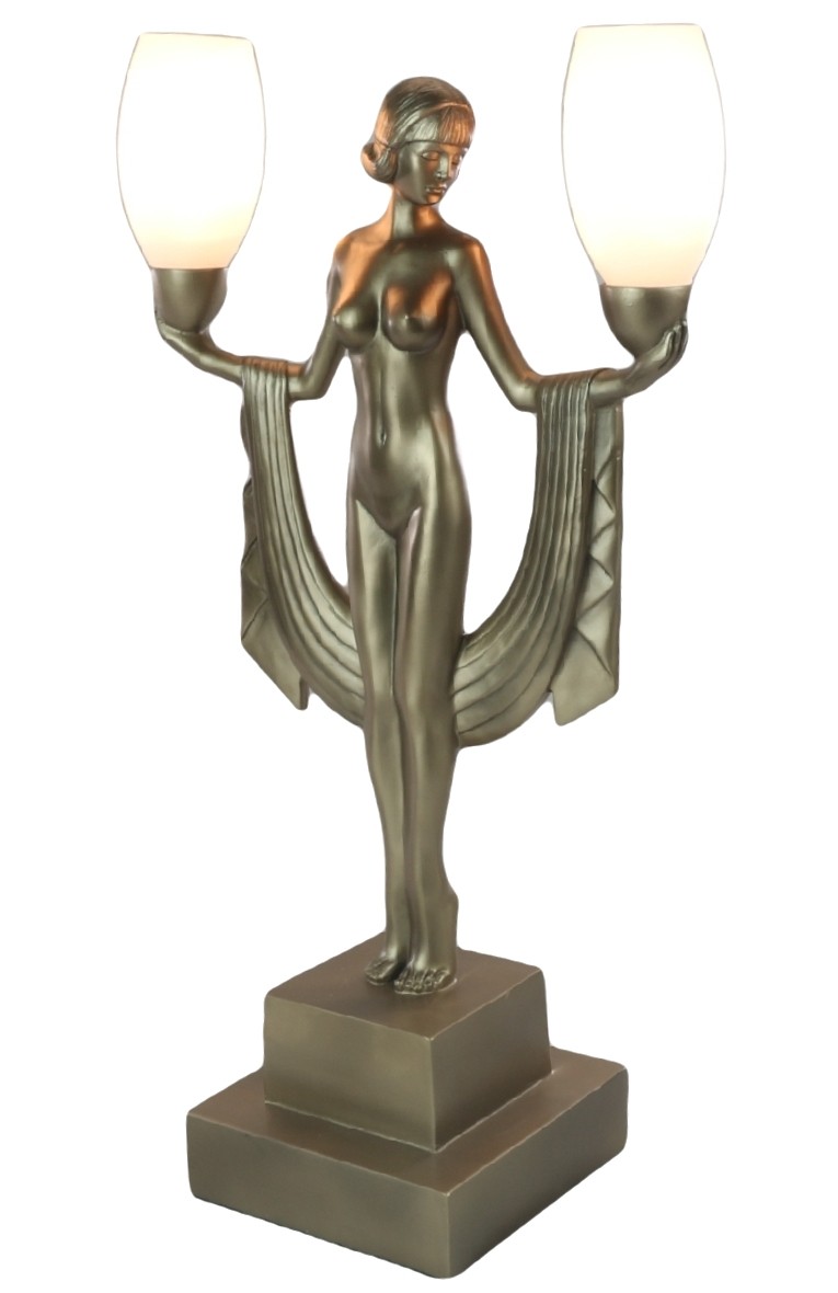 Art Deco Nude Figurine Double Lamp 47cm Free Bulbs