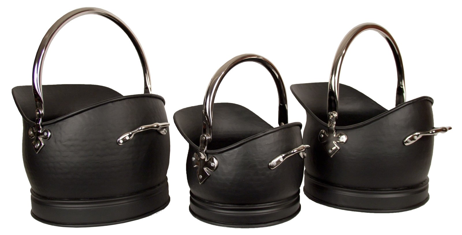 Set Of 3 Classic Scuttles - Black and Nickel 43cm
