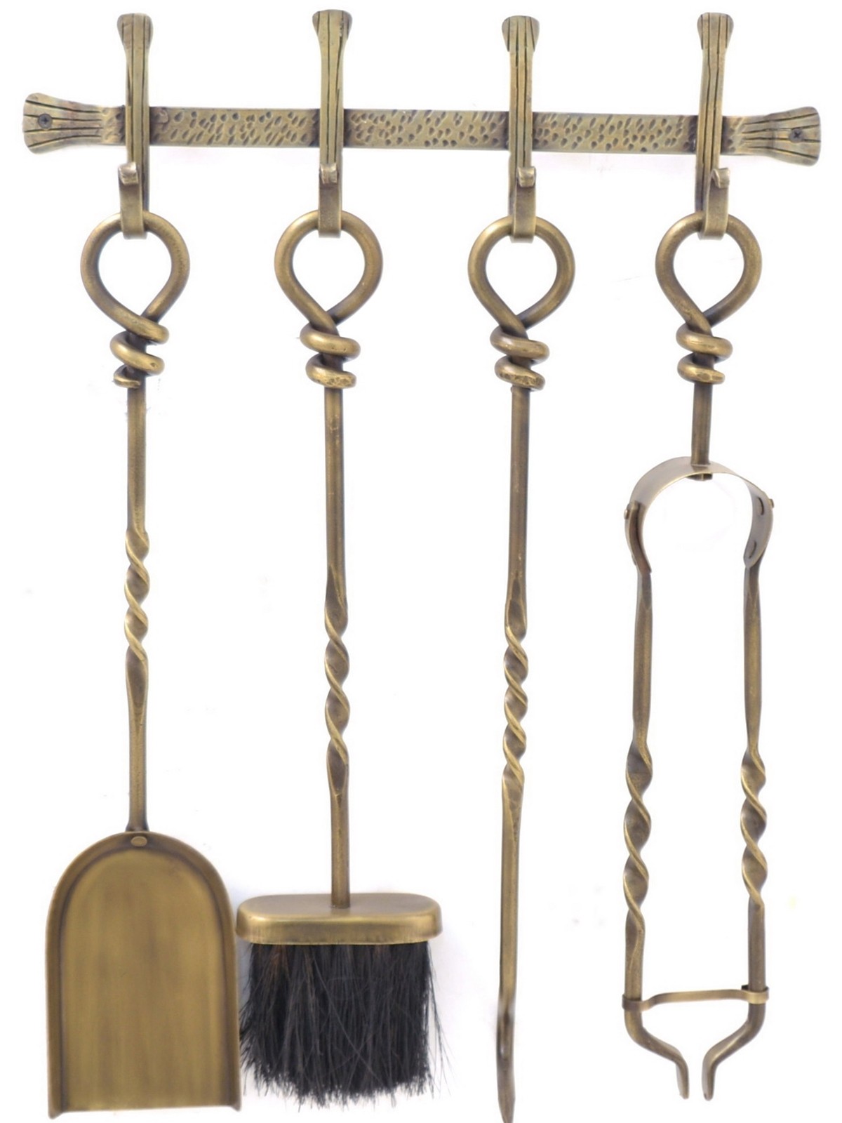 58cm Antique Brass Wall Hanging Wrought Iron Companion Set