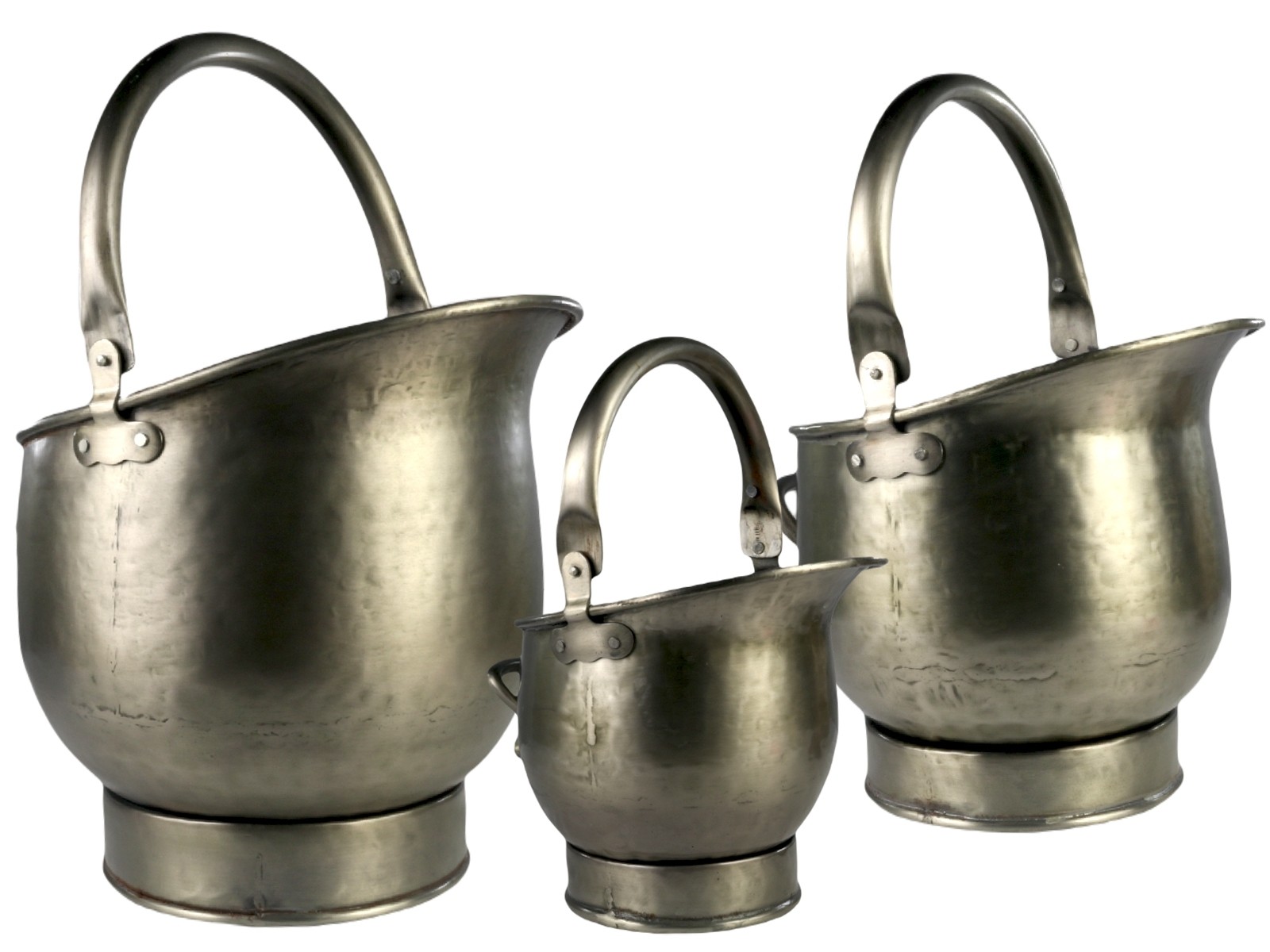 Set of 3 Coal Scuttles Antique Pewter Finish - 44cm