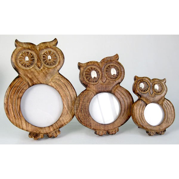 Mango Wood Ollie Owl Design Photo Frames - Set/3