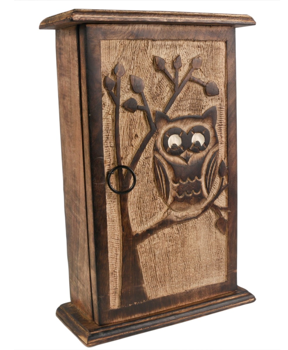 Mango Wood Key Box Owl Design