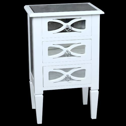 White Fret Mirror 3 Drawer Bedside Cabinet