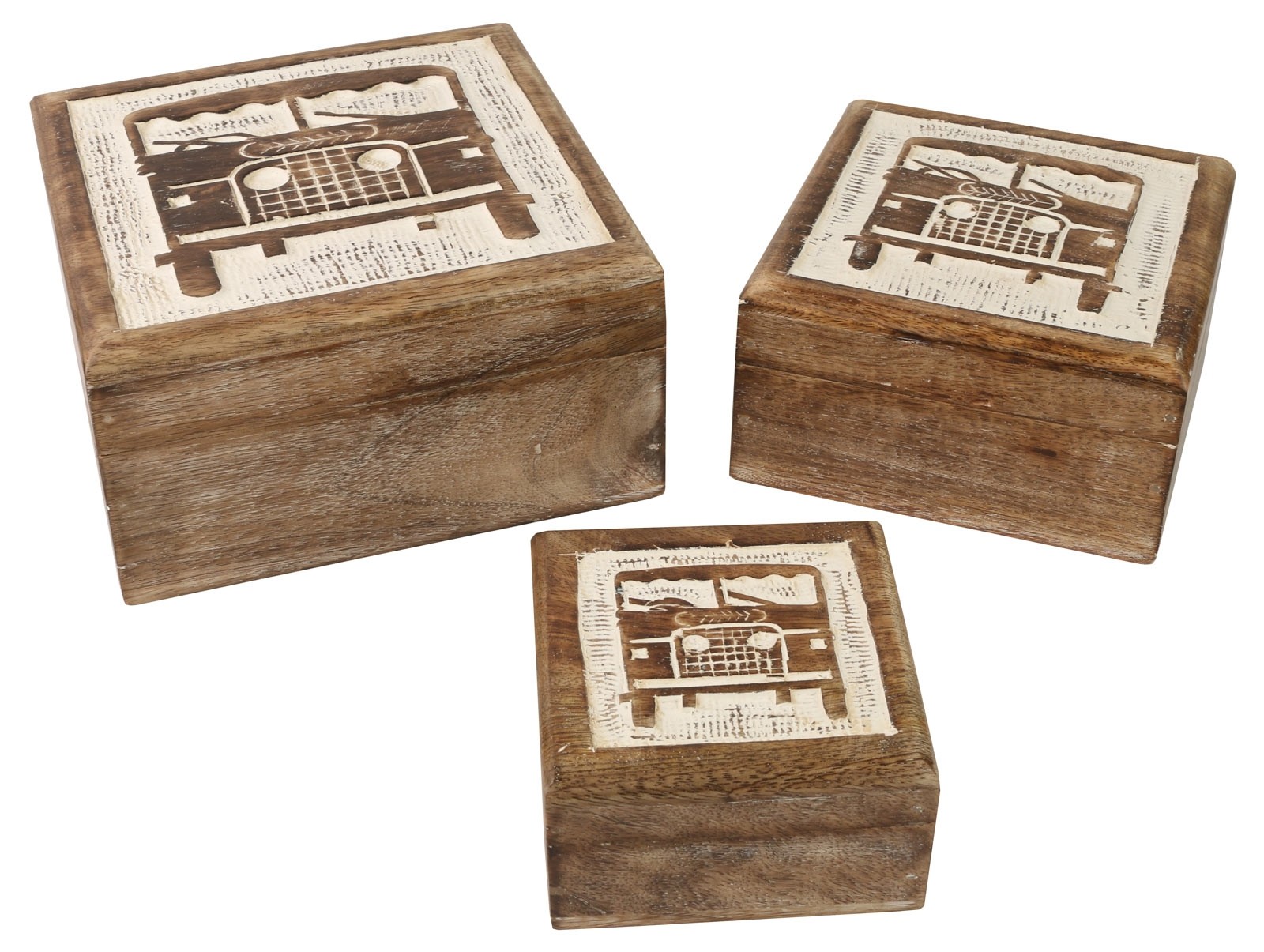 Mango Wood Jeep 4x4 Car Design Square Trinket Jewellery Boxes