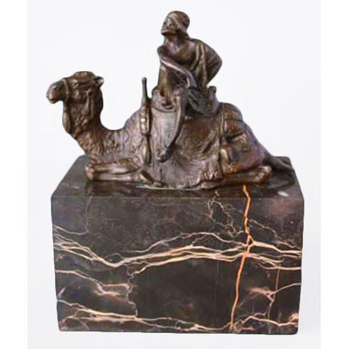 Camel & Figure Foundry Cast Bronze Sculpture On Marble Base 15cm