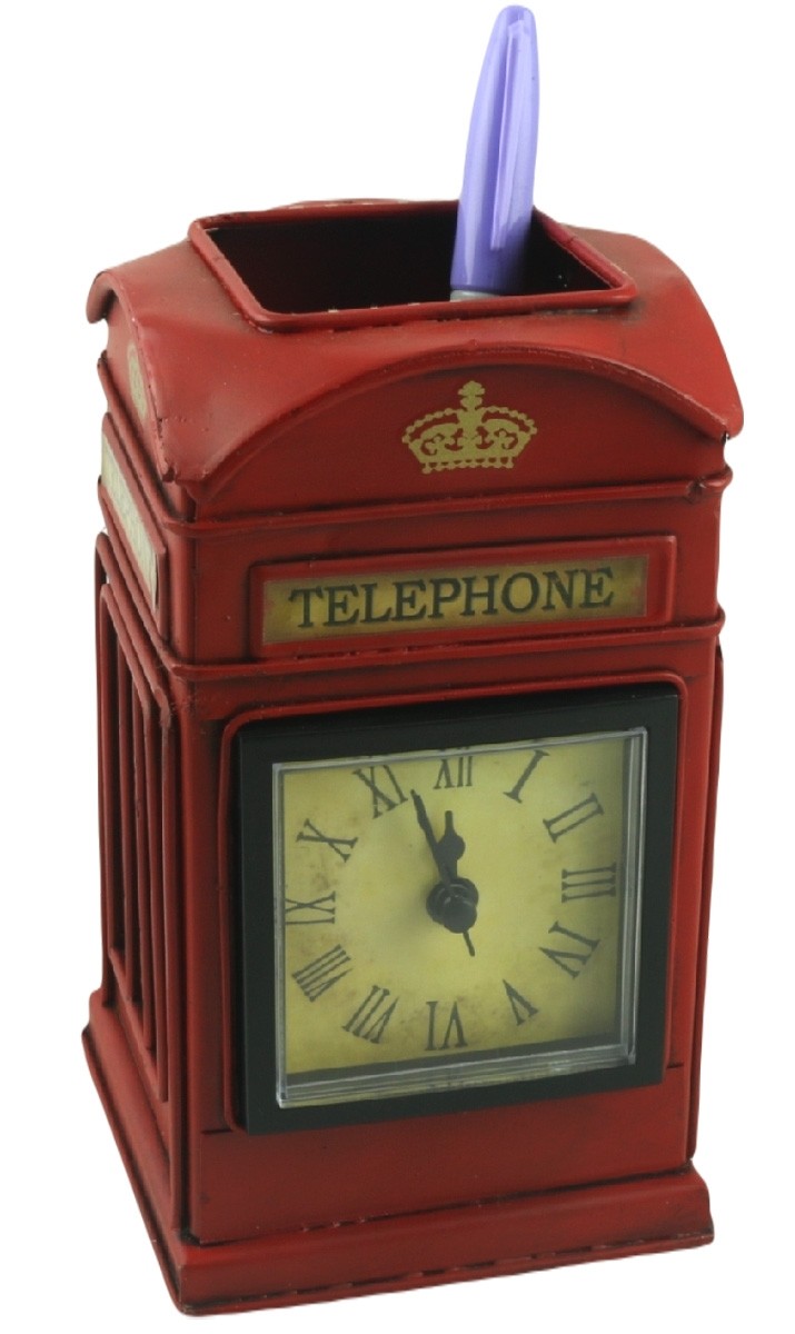 Telephone Box Pen Holder & Clock
