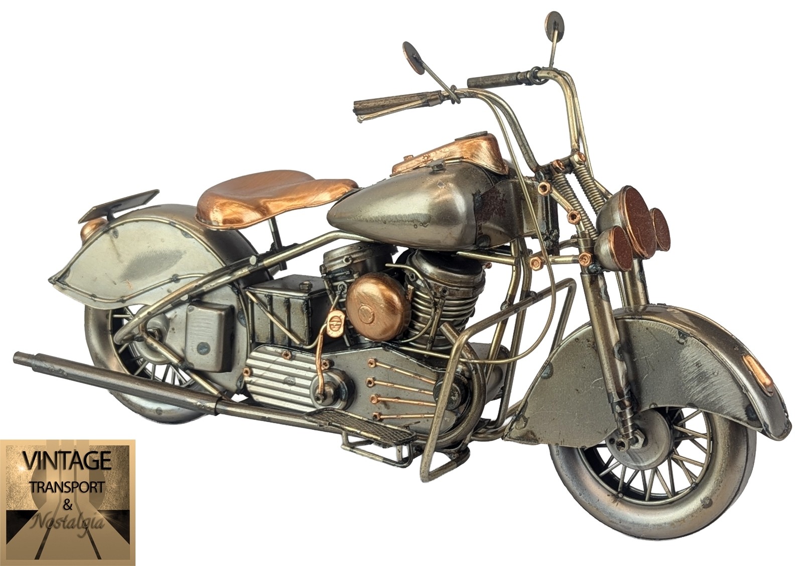 Motorcycle - Polished Metal - 37cm