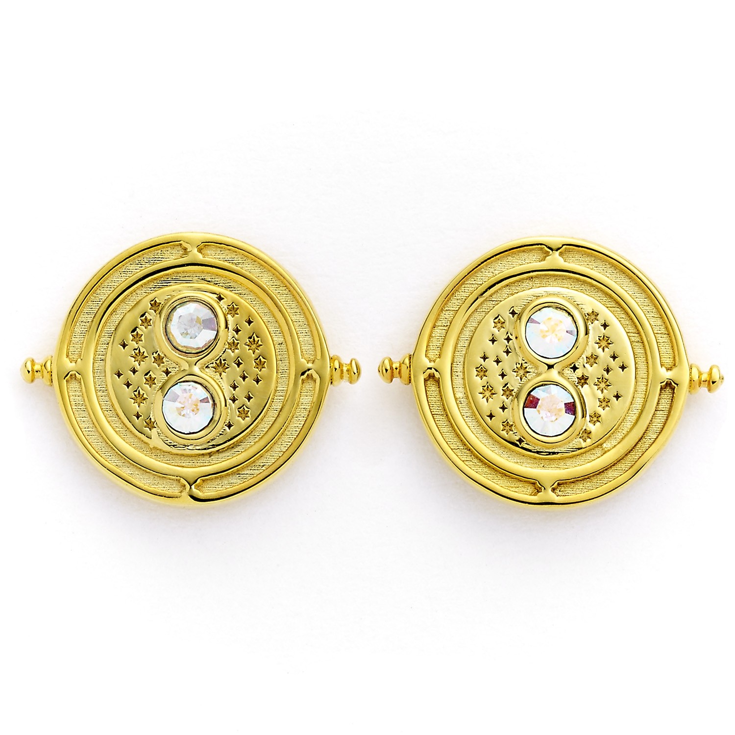 Official Harry Potter Time Turner Sterling Silver, Gold Plated Stud Earrings with Crystal Elements