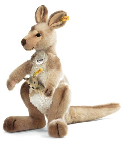 Steiff Kango Kangaroo With Baby - Beige Tipped - Soft Woven Fur - 40cm - 064623
