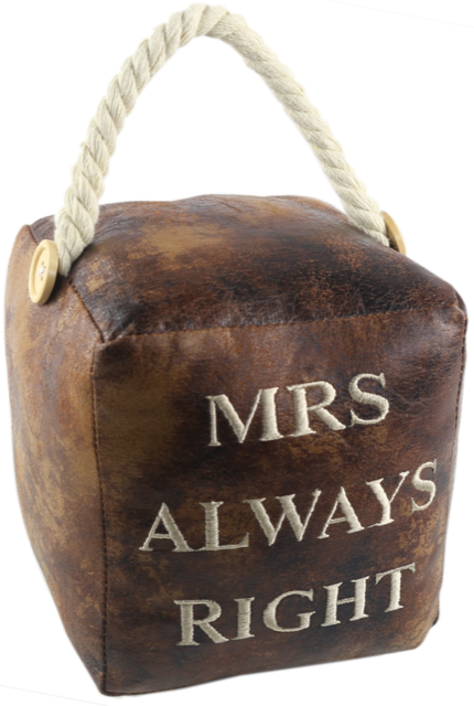 Square Faux Leather 'Mrs Always Right' Doorstop 