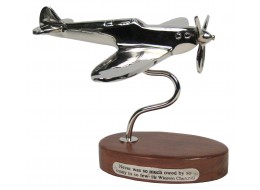 Spitfire On Wooden Base Nickel Plated - 22cm - Never was so much owed by so many - Churchill