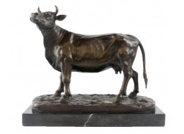 Foundry Cast Bronze Cow Sculpture On Marble Base 34cm