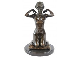 Kneeling Nude Lady Foundry Cast Bronze Sculpture On Marble Base 31cm