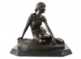 Nude Lady Foundry Cast Bronze Sculpture On Marble Base 35cm