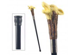 Faux Ivory/Bone Wolf Head Swagger Cane / Walking Stick