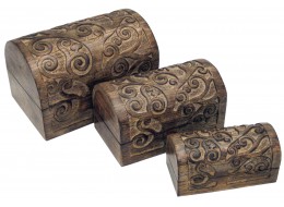 Mango Wood Tree Of Life Domed Trinket Jewellery Boxes - Set/3