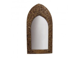 Mango Wood Arched Gothic Mirror Tree of Life Design - 24"x12"