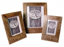 Mango Wood Elephant Design Photo Frames Set/3