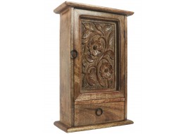 Mango Wood Key Box with Drawer Flower Design 