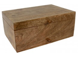 Mango Wood Plain Top Jewellery Trinket Vanity Box - 33cm