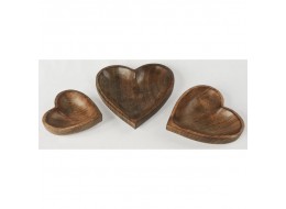 Mango Wood Heart Shaped Bowls - Set/3