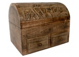 Mango Wood Elephant Dome Top Box With 2 Drawers