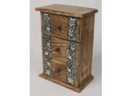 Mango Wood 3 Drawer Metal Overlay Chest 