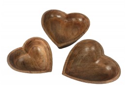 Mango Wood Heart Shaped Bowls - Set/3