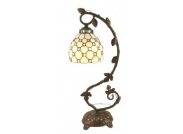 Pearl Design Tiffany Lamp On Vine Leaf Base 54cm With 15cm Shade Dia - Free Bulbs