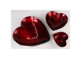 Aluminium Red Enamel Heart Dishes Bowls Set/3